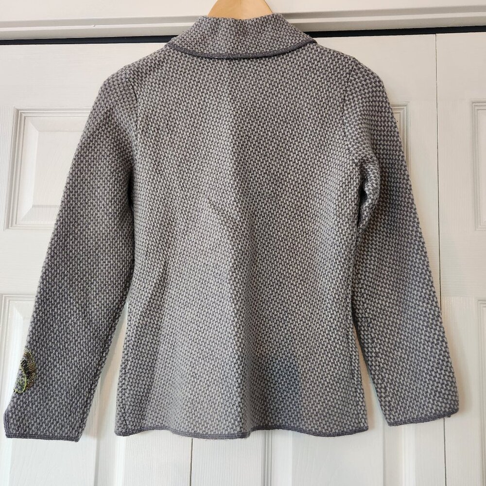 Sigrid Olsen Grey Wool Sequin Floral Embroidered … - image 2